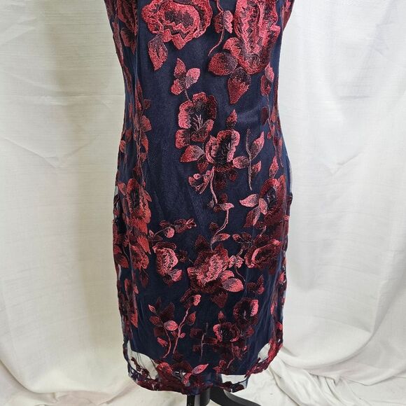 Donna Ricco Blue and Red Floral Embroidered Sheath Dress Size 8 - Picture 10 of 12